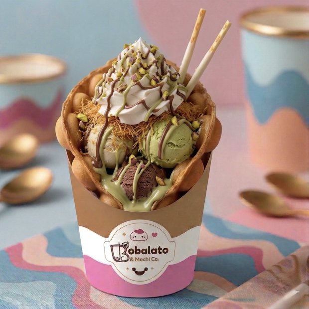 Dubai Pistachio Chocolate Luxe bubble waffle sundae